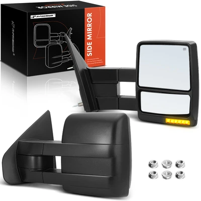 2 Pcs Textured Black Powered Heated Towing Mirror Assembly