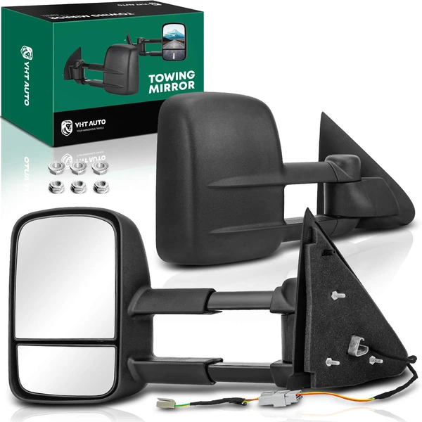 Driver & Passenger Towing Mirror Assembly, Power Adjustment, Manual Folding, Textured Black YHT Auto YHTMI0022
