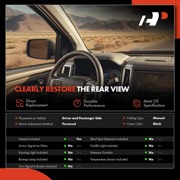 Driver & Passenger Mirror, Powered, with Heated, Textured Black A-Premium APMI464