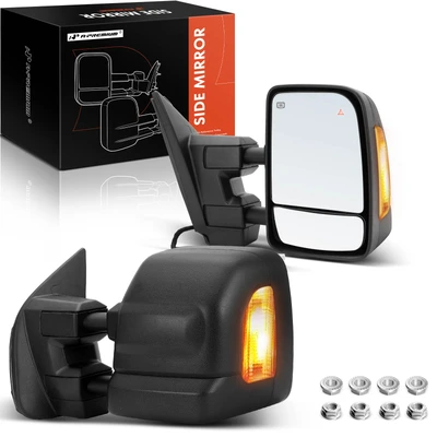 2 Pcs Textured Black Powered Heated Towing Mirror Assembly