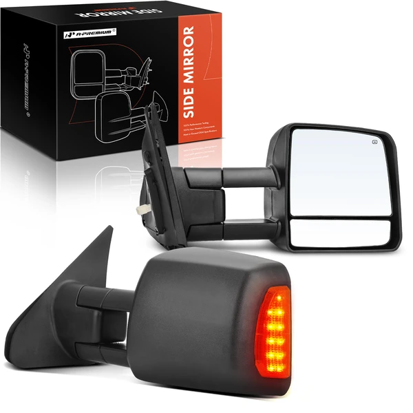 Driver & Passenger Mirror, with Heating, Power Adjustment, Manual Folding, Textured Black A-Premium APMI467
