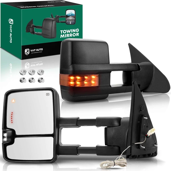 Driver & Passenger Towing Mirror Assembly, with Heating, Power Adjustment, Manual Folding, Textured Black YHT Auto YHTMI0021