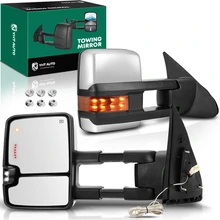 2 Pcs Chrome Powered Heated Towing Mirror Assembly with Backup Lamp