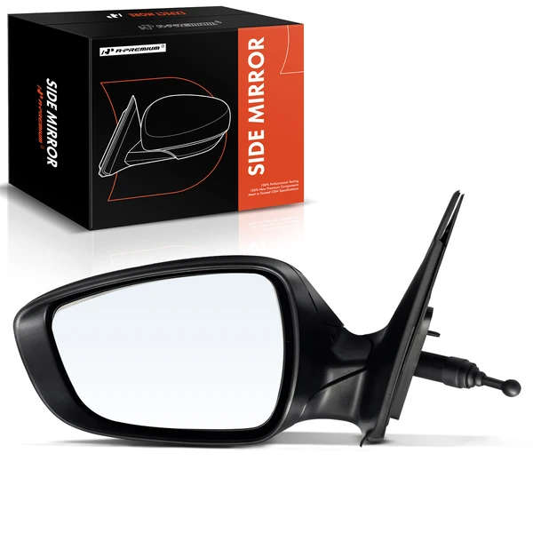 Left Driver Side Mirror, Manual Adjustment, Manual Folding, Smooth Black A-Premium APMI789