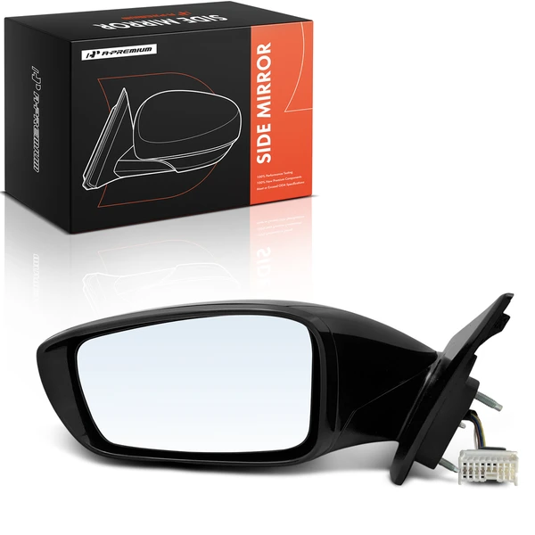 2011-2015 Hyundai Sonata Left Driver Side Mirror Assembly, with Heating, Power Adjustment, Manual Folding, Smooth Black A-Premium APMI3288TW