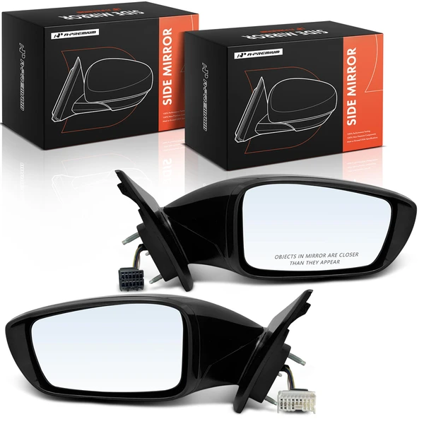 2011-2015 Hyundai Sonata Driver & Passenger Mirror Assembly, with Heating, Power Adjustment, Manual Folding, Smooth Black A-Premium APMI3289TW