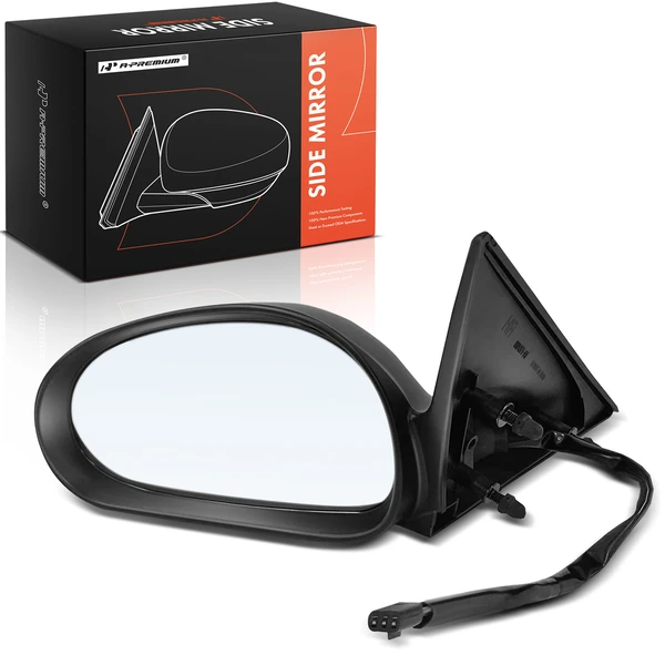 Left Driver Side Mirror, Power Adjustment, Manual Folding, Primed Black A-Premium APMI1802