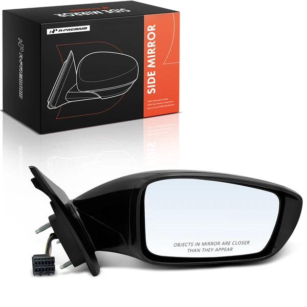 Right Passenger Side Mirror Assembly, with Heating, Power Adjustment, Manual Folding, Smooth Black A-Premium APMI3352TW