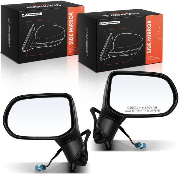 Driver & Passenger Mirror, with Heating, Power Adjustment, Manual Folding, Smooth Black A-Premium APMI2249TW