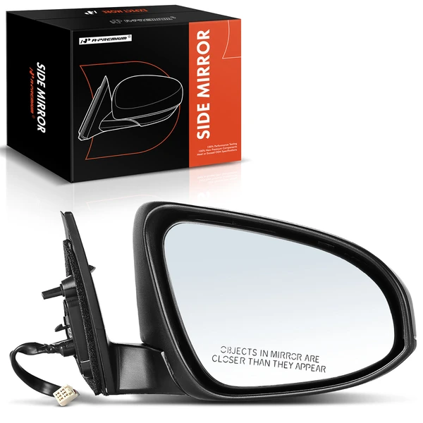 Right Passenger Side Mirror, Power Adjustment, Manual Folding, Black A-Premium APMI123