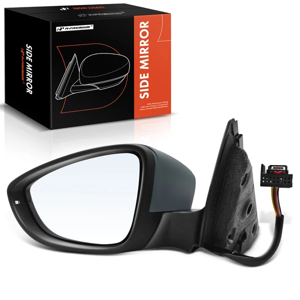 2011-2015 Volkswagen Jetta Left Driver Side Mirror, with Heating, Power Adjustment, Manual Folding, Primed Gray A-Premium APMI916TW