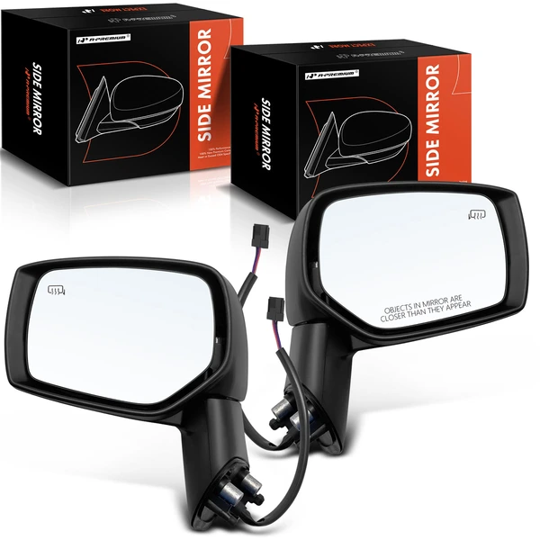 Driver & Passenger Mirror, with Heating, Power Adjustment, Manual Folding, Smooth Black A-Premium APMI918TW