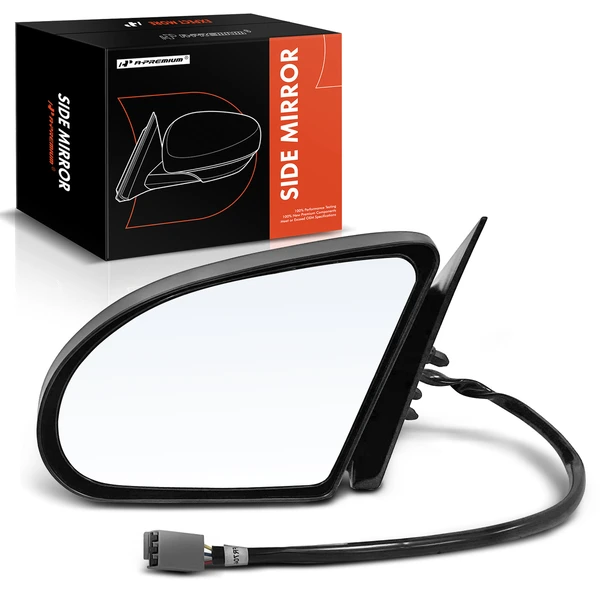 Left Driver Side Mirror, Power Adjustment, Manual Folding, Primed Black A-Premium APMI1872