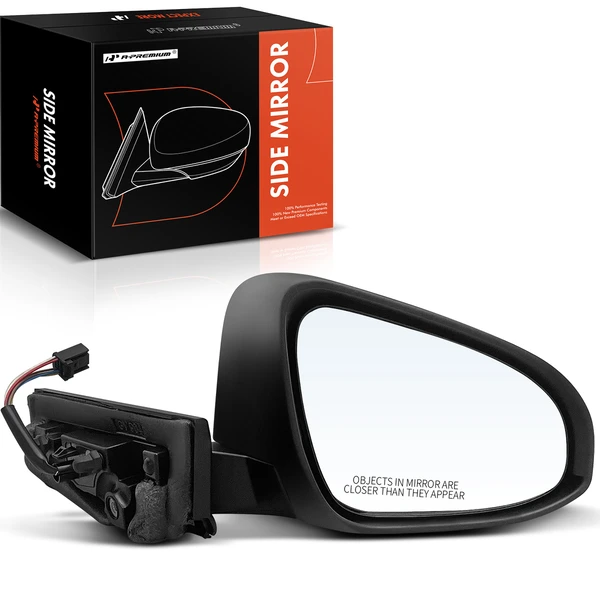 Right Passenger Side Mirror, with Heating, Power Adjustment, Power Folding, Smooth Black A-Premium APMI921TW
