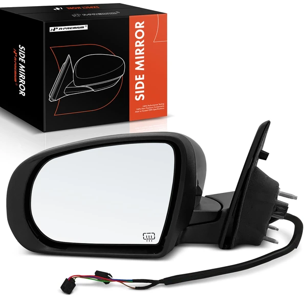 Left Driver Side Mirror, Powered, with Heated, Smooth Black A-Premium APMI925TW
