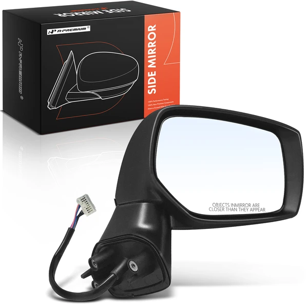Right Passenger Side Mirror, with Heating, Power Adjustment, Manual Folding, Smooth Black A-Premium APMI514