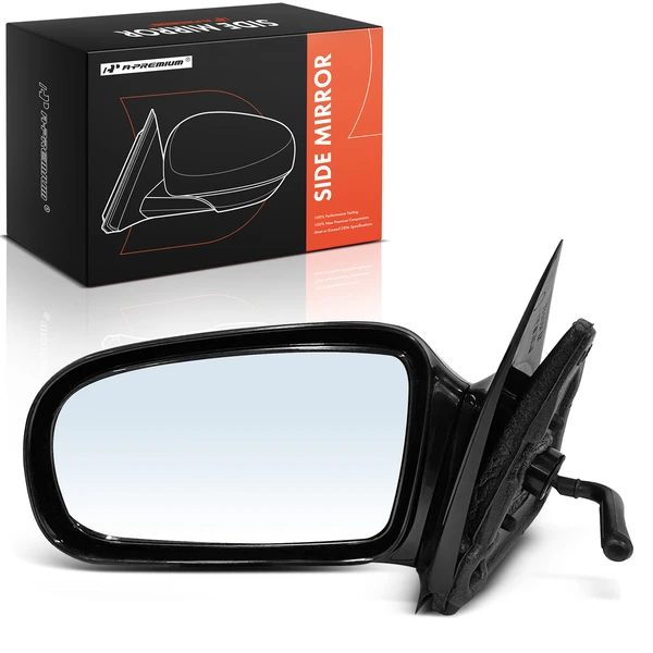 Left Driver Side Mirror, Manual Adjustment, Non-Folding, Smooth Black A-Premium APMI1897