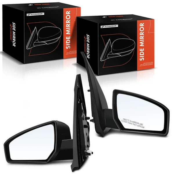 2007-2012 Nissan Sentra Driver & Passenger Mirror, Power Adjustment, Non-Folding, Smooth Black A-Premium APMI952TW