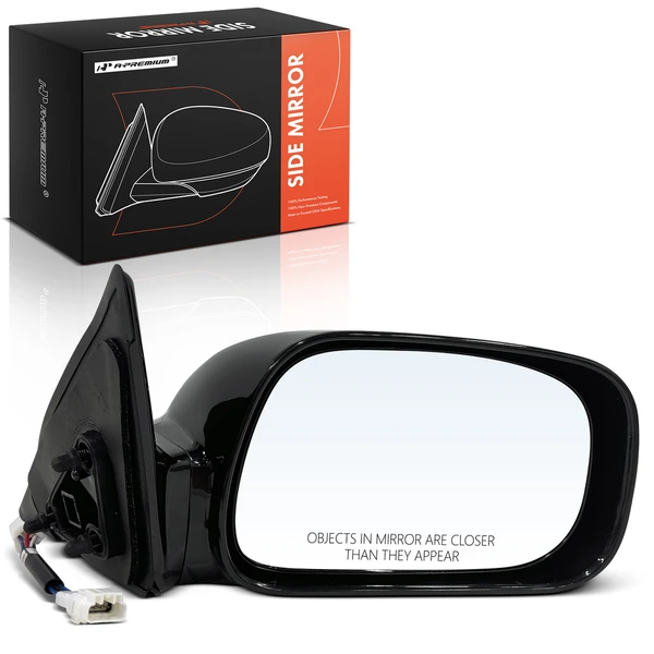 Right Passenger Side Mirror, with Heating, Power Adjustment, Non-Folding, Smooth Black A-Premium APMI1932