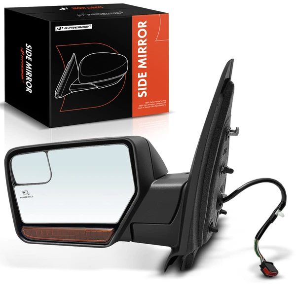 Left Driver Side Mirror, with Heating, Power Adjustment, Power Folding, Smooth Black A-Premium APMI956TW