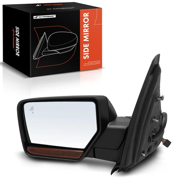 Left Driver Side Mirror, with Heating, Power Adjustment, Power Folding, Textured Black A-Premium APMI962TW