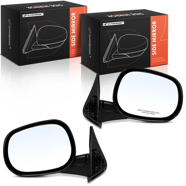 1998-2002 Dodge Ram 2500 Driver & Passenger Mirror, Manual Adjustment, Manual Folding, Smooth Black A-Premium APMI1957