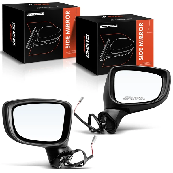 2014-2016 Mazda 3 Driver & Passenger Mirror, Powered, Smooth Black A-Premium APMI965TW