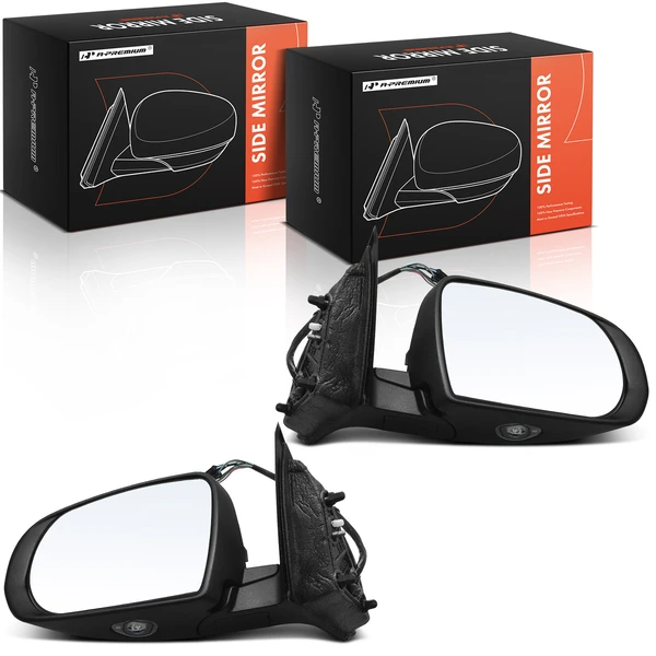 2014-2018 Jeep Cherokee Driver & Passenger Mirror, with Heating, Power Adjustment, Manual Folding, Smooth Black A-Premium APMI979TW
