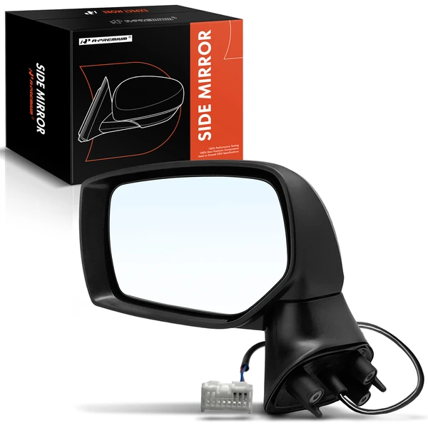 Left Driver Side Mirror, Power Adjustment, Manual Folding, Smooth Black A-Premium APMI1016TW