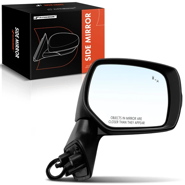 Right Passenger Side Mirror, with Heating, Power Adjustment, Manual Folding, Smooth Black A-Premium APMI1020TW
