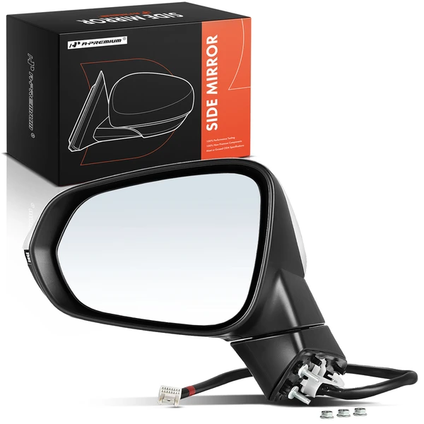 Left Driver Side Mirror, Powered, with Heated, White + Black A-Premium APMI182