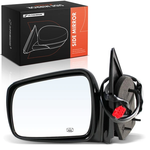 Left Driver Side Mirror, with Heating, Power Adjustment, Non-Folding, Smooth Black A-Premium APMI2683TW