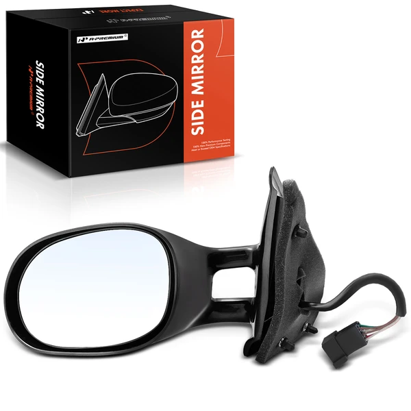 Left Driver Side Mirror, Powered, with Heated, Smooth Black A-Premium APMI1038TW