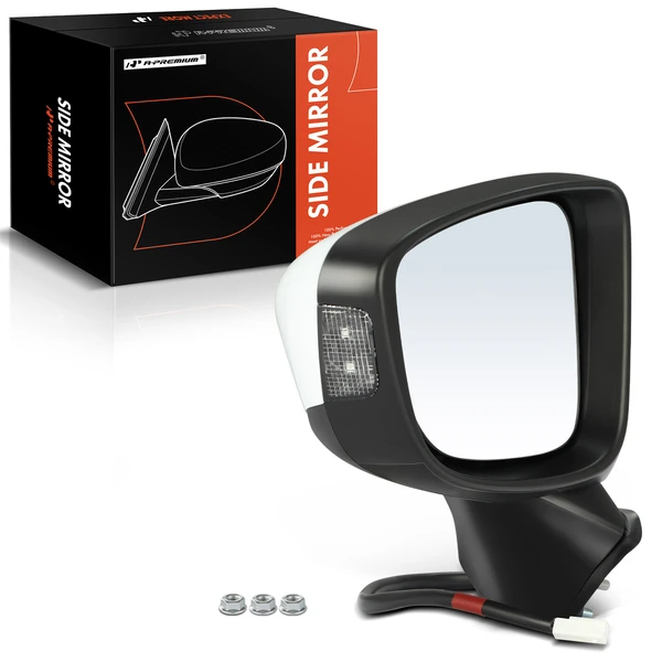 Left Driver Side Mirror, Powered, with Heated, White & Black A-Premium APMI125