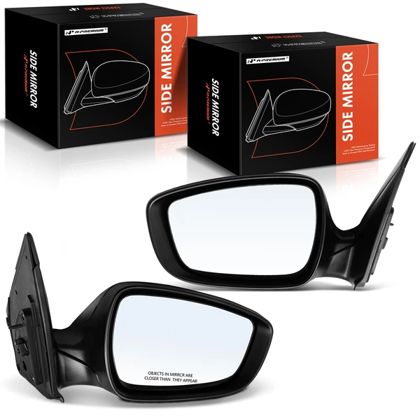 2012-2017 Hyundai Accent Driver & Passenger Mirror, with Heating, Power Adjustment, Manual Folding, Smooth Black A-Premium APMI1045TW