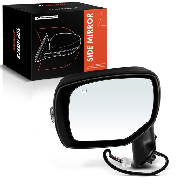 Left Driver Side Mirror, with Heating, Power Adjustment, Manual Folding, Smooth Black A-Premium APMI1003TW