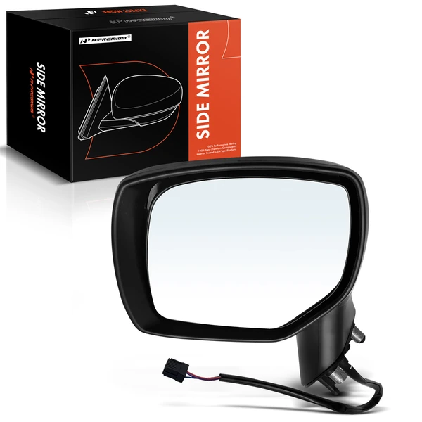 Left Driver Side Mirror, Power Adjustment, Manual Folding, Smooth Black A-Premium APMI1005TW