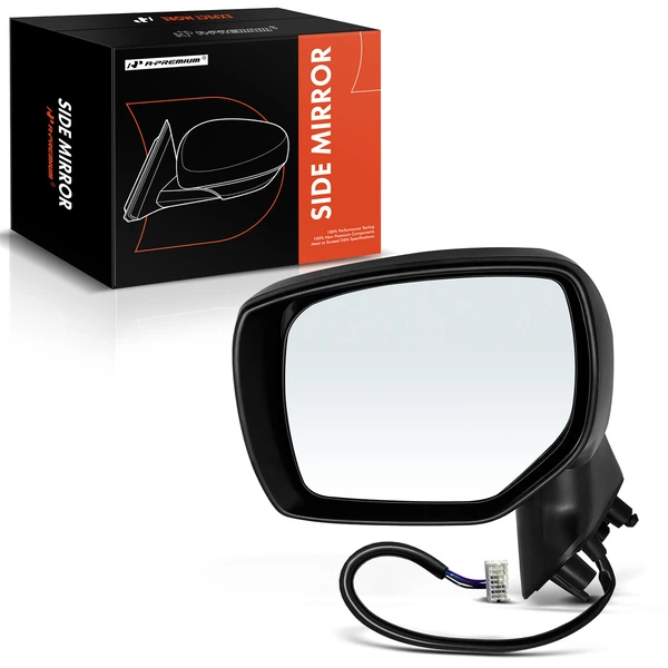 Left Driver Side Mirror, with Heating, Power Adjustment, Manual Folding, Smooth Black A-Premium APMI1007TW