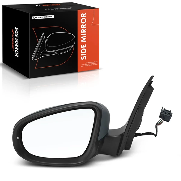 2010-2014 Volkswagen GTI Left Driver Side Mirror, with Heating, Power Adjustment, Manual Folding, Primed Gray A-Premium APMI1010TW