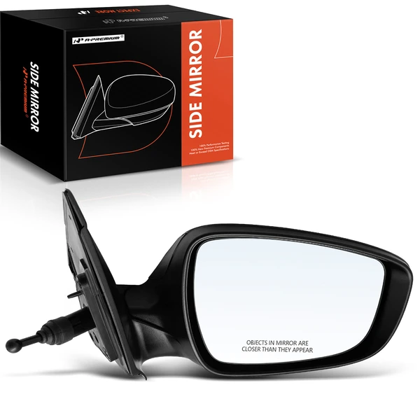 Right Passenger Side Mirror, Manual Adjustment, Manual Folding, Smooth Black A-Premium APMI798
