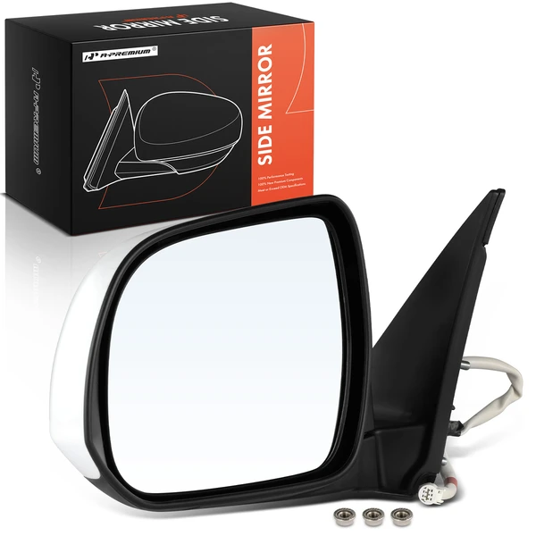 Left Driver Side Mirror, Powered, White + Black A-Premium APMI131