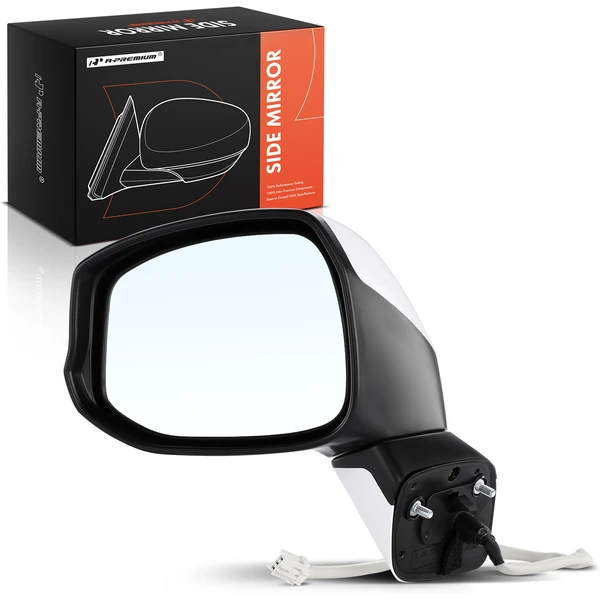 Left Driver Side Mirror, Powered, White & Black A-Premium APMI010