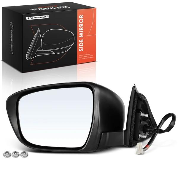 Left Driver Side Mirror, Power Adjustment, Manual Folding, Black A-Premium APMI136