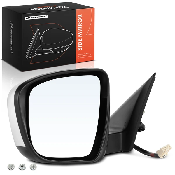 Left Driver Side Mirror, Power Adjustment, Manual Folding, White & Black A-Premium APMI137