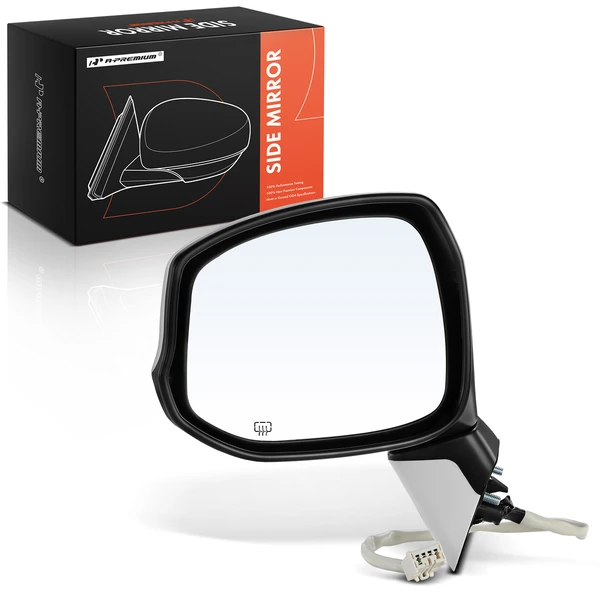 Left Driver Side Mirror, with Heating, Power Adjustment, Manual Folding, White & Black A-Premium APMI014