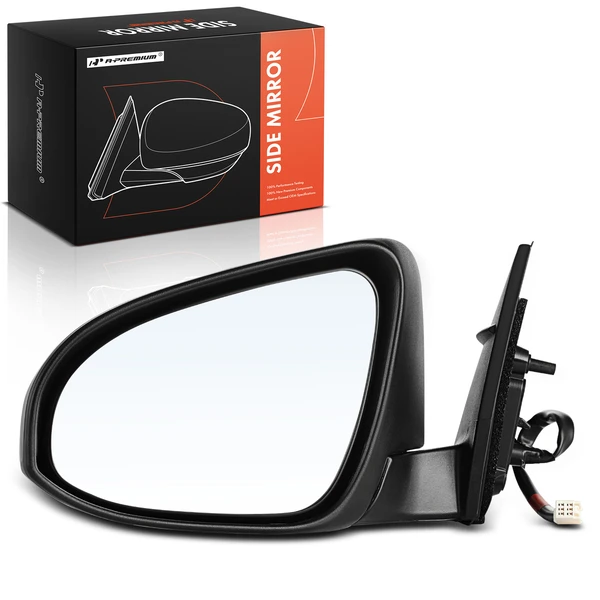 Left Driver Side Mirror, Power Adjustment, Manual Folding, Black A-Premium APMI138
