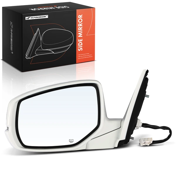 Left Driver Side Mirror, Powered, with Heated, White & Black A-Premium APMI016