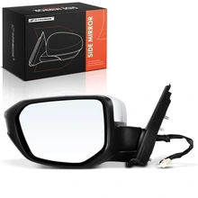 Front Driver White Mirror, Non-Heated Manual Folding, w/ Power Glass, w/ 3 Pins Connector, Fit