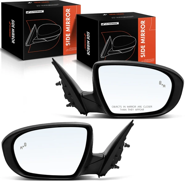 2014-2015 Kia Optima Driver & Passenger Mirror, with Heating, Power Adjustment, Power Folding, Smooth Black A-Premium APMI1056TW