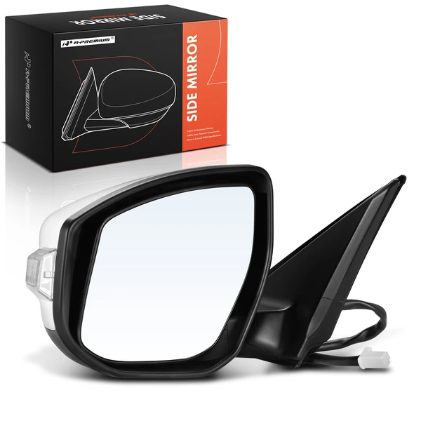 Left Driver Side Mirror, Powered, with Heated, White & Black A-Premium APMI187